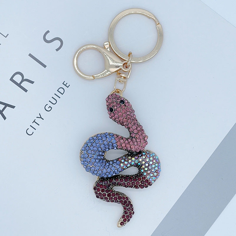 Wholesale Zodiac Diamond-embedded gradient snake keychain car bag pendant creative gifts for the year of birth